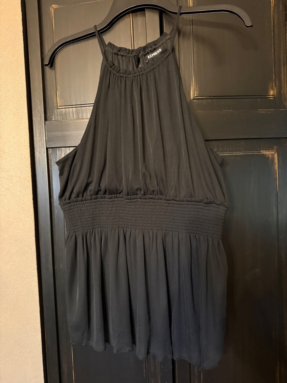 Express Black Halter Smocked-Waist Tank